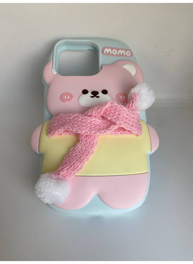 MOMO Ecosystem Stylish 3D Cartoon Case for iPhone12-13-14-15 Pro Max, All-Round Protection, Anti-Slip Cover, Scratch-Resistant, and Fun Aesthetic Cover (Happy Bear) - Image 3
